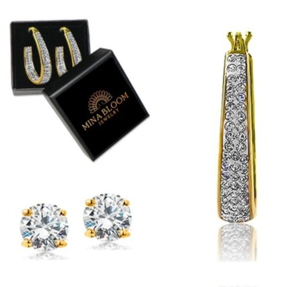 2 Pairs 18k Gold Plated Swarovski Crystal Earrings - Picture 1 of 2